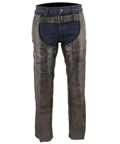 Milwaukee Leather MLM5500 Men's Distressed Brown Four Pocket Thermal Lined Leather Chaps Motorcycle Pants & Chaps