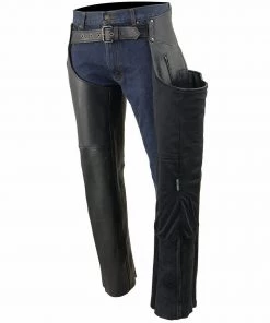 Milwaukee Leather MLM5502 Men's Black'Cool-Tec' Leather Chaps With Zippered Thigh Pockets Cool-Tec Chaps