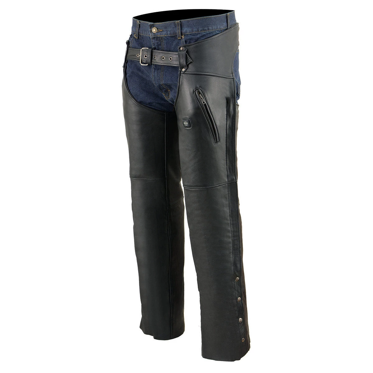 Motorcycle Pants & Chaps Milwaukee Leather MLM5513 Men's Black 'Heated' Leather Chaps With Zippered Thigh Pockets