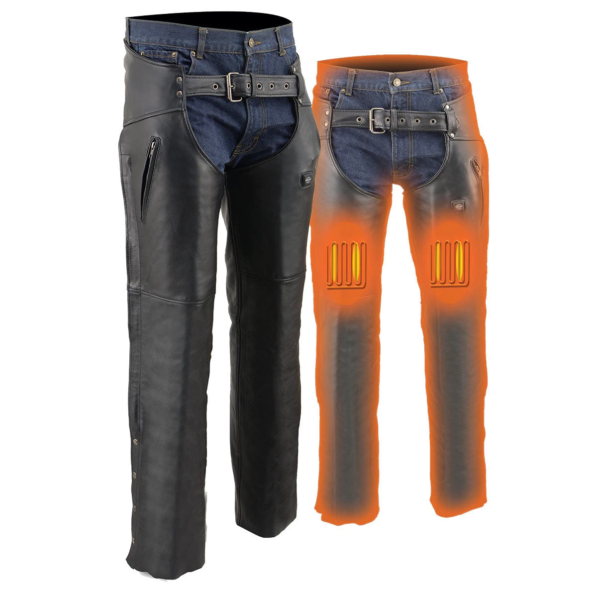 Motorcycle Pants & Chaps Milwaukee Leather MLM5513 Men's Black 'Heated' Leather Chaps With Zippered Thigh Pockets