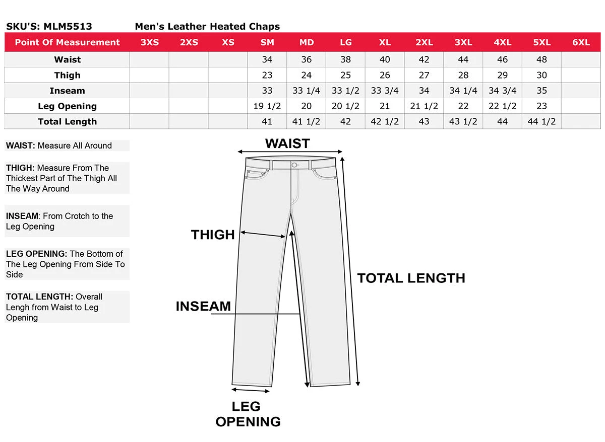 Motorcycle Pants & Chaps Milwaukee Leather MLM5513 Men's Black 'Heated' Leather Chaps With Zippered Thigh Pockets