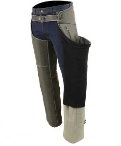Motorcycle Pants & Chaps Milwaukee Leather MLM5536 Men's Vintage Grey Slate Leather Chaps With Deep Thigh Pockets