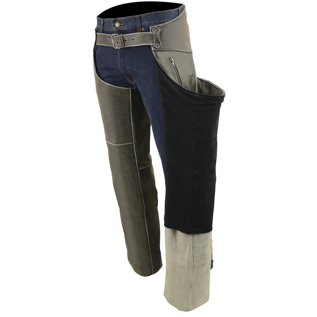 Motorcycle Pants & Chaps Milwaukee Leather MLM5536 Men's Vintage Grey Slate Leather Chaps With Deep Thigh Pockets