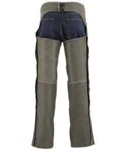 Motorcycle Pants & Chaps Milwaukee Leather MLM5536 Men's Vintage Grey Slate Leather Chaps With Deep Thigh Pockets