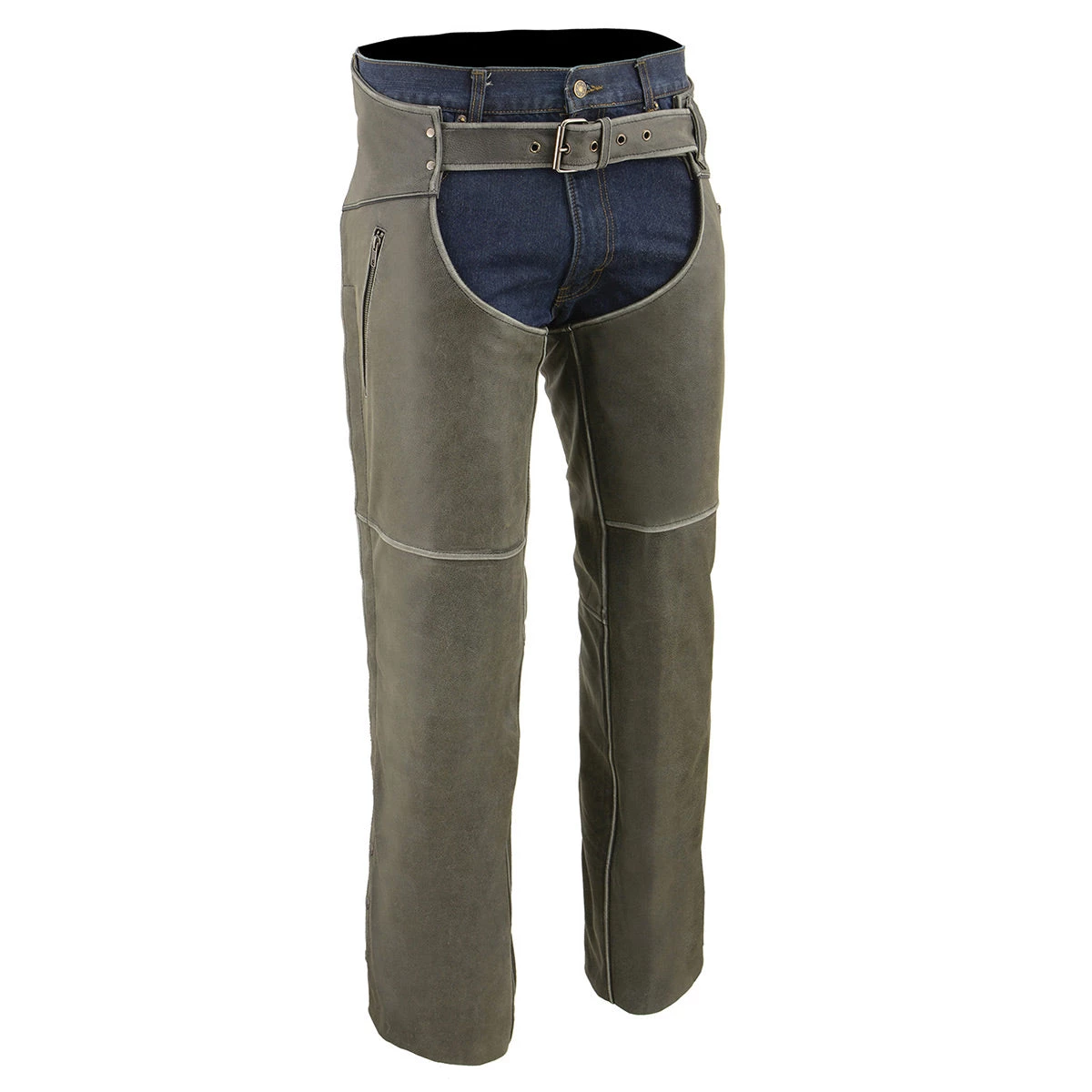 Motorcycle Pants & Chaps Milwaukee Leather MLM5536 Men's Vintage Grey Slate Leather Chaps With Deep Thigh Pockets