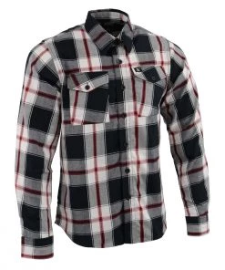 NexGen MNG11625 Men's Black And White With Red Long Sleeve Cotton Flannel Shirt Riding Gear