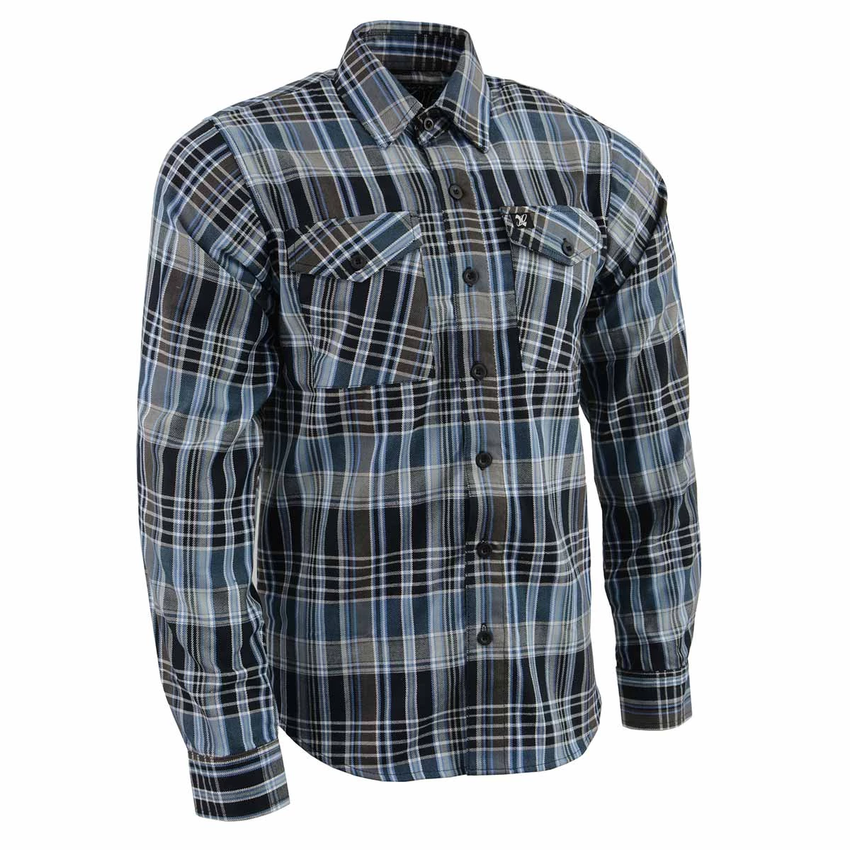 Riding Gear NexGen MNG11626 Men's Black And White With Blue Long Sleeve Cotton Flannel Shirt