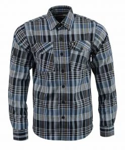 Riding Gear NexGen MNG11626 Men's Black And White With Blue Long Sleeve Cotton Flannel Shirt