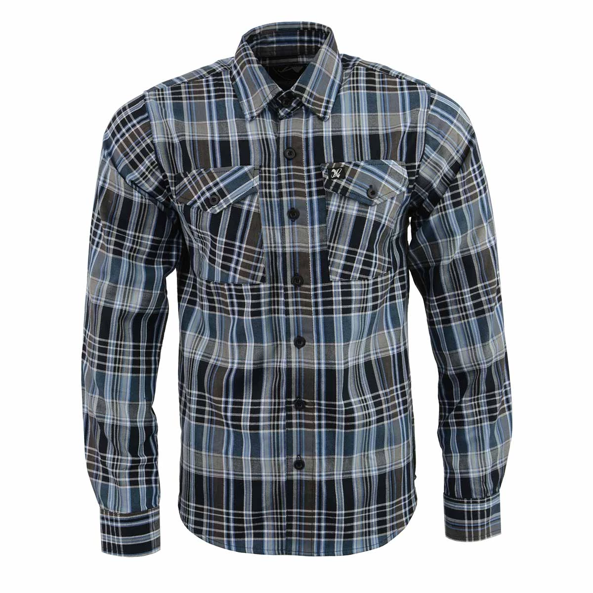 Riding Gear NexGen MNG11626 Men's Black And White With Blue Long Sleeve Cotton Flannel Shirt