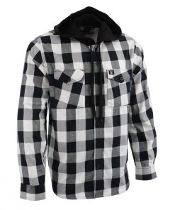 NexGen MNG11629 Men's Black And White Long Sleeve Cotton Flannel Shirt With Hoodie