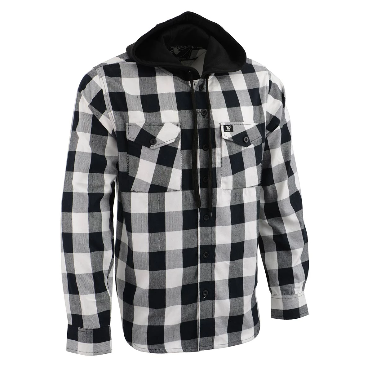 NexGen MNG11629 Men's Black And White Long Sleeve Cotton Flannel Shirt With Hoodie
