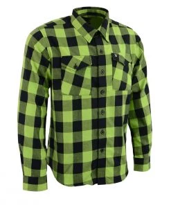 NexGen MNG11632 Men's Black And Neon Green Long Sleeve Cotton Flannel Shirt