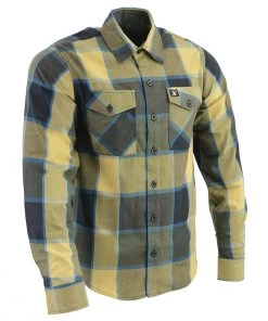 NexGen MNG11639 Men's Beige With Black And Blue Long Sleeve Cotton Flannel Shirt Riding Gear