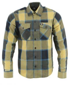 NexGen MNG11639 Men's Beige With Black And Blue Long Sleeve Cotton Flannel Shirt Riding Gear