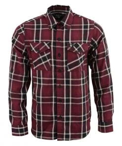 NexGen MNG11640 Men's Maroon With Black And White Long Sleeve Cotton Flannel Shirt