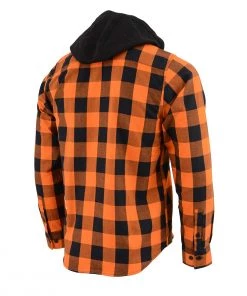 Motorcycle Hoodies NexGen MNG11642 Men's Orange And Black Long Sleeve Cotton Flannel Shirt With Hoodie