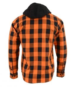 Motorcycle Hoodies NexGen MNG11642 Men's Orange And Black Long Sleeve Cotton Flannel Shirt With Hoodie