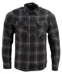 Milwaukee Leather MNG11647 Men's Black With Grey And Red Long Sleeve Cotton Flannel Shirt Riding Gear
