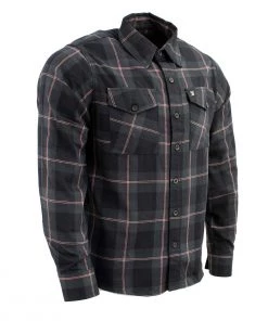 Milwaukee Leather MNG11647 Men's Black With Grey And Red Long Sleeve Cotton Flannel Shirt Riding Gear