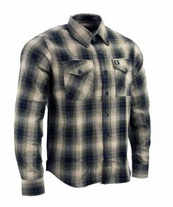 Riding Gear Milwaukee Leather MNG11649 Men's Grey With Black Long Sleeve Cotton Flannel Shirt
