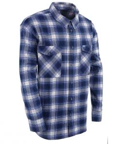 Riding Gear Milwaukee Leather MNG11650 Men's Blue And White Long Sleeve Cotton Flannel Shirt