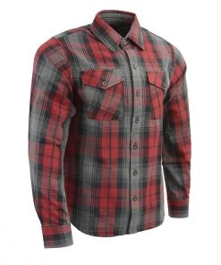 Riding Gear Milwaukee Leather MNG11652 Men's Black Grey And Red Long Sleeve Cotton Flannel Shirt