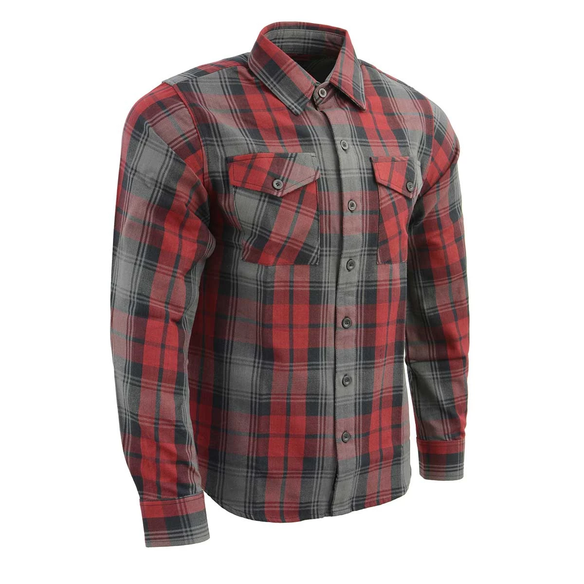 Riding Gear Milwaukee Leather MNG11652 Men's Black Grey And Red Long Sleeve Cotton Flannel Shirt