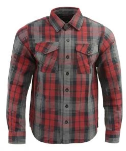 Riding Gear Milwaukee Leather MNG11652 Men's Black Grey And Red Long Sleeve Cotton Flannel Shirt