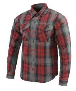 Riding Gear Milwaukee Leather MNG11652 Men's Black Grey And Red Long Sleeve Cotton Flannel Shirt