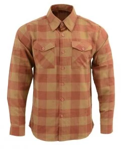 Milwaukee Leather MNG11653 Men's Brown And Beige Long Sleeve Cotton Flannel Shirt Riding Gear