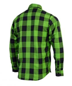 NexGen MNG11656 Men's Black And Neon-Green Long Sleeve Cotton Flannel Shirt Riding Gear