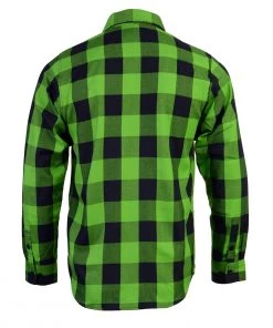 NexGen MNG11656 Men's Black And Neon-Green Long Sleeve Cotton Flannel Shirt Riding Gear