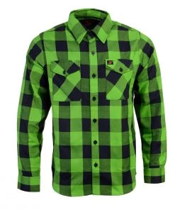 NexGen MNG11656 Men's Black And Neon-Green Long Sleeve Cotton Flannel Shirt Riding Gear