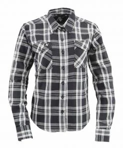 NexGen MNG21600 Ladies Black And White Long Sleeve Cotton Flannel Shirt