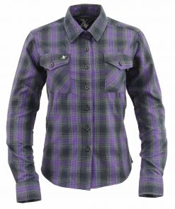 Motorcycle Jackets NexGen MNG21603 Women's Black And Purple Long Sleeve Flannel Shirt