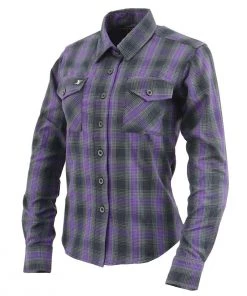 Motorcycle Jackets NexGen MNG21603 Women's Black And Purple Long Sleeve Flannel Shirt