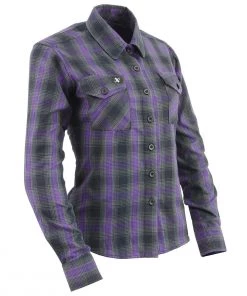 Motorcycle Jackets NexGen MNG21603 Women's Black And Purple Long Sleeve Flannel Shirt