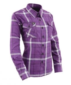 NexGen MNG21605 Women's Purple And White Long Sleeve Cotton Flannel Shirt Flannel Shirts