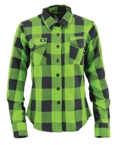 NexGen MNG21606 Women's Lime Green And Black Long Sleeve Cotton Flannel Shirt