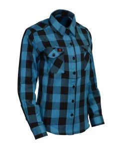NexGen MNG21617 Women's Black And Aqua Long Sleeve Cotton Flannel Shirt Flannel Shirts