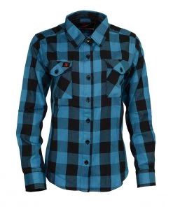 NexGen MNG21617 Women's Black And Aqua Long Sleeve Cotton Flannel Shirt Flannel Shirts
