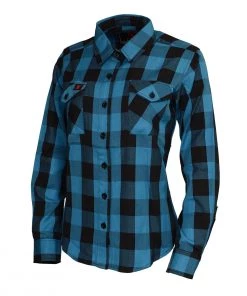 NexGen MNG21617 Women's Black And Aqua Long Sleeve Cotton Flannel Shirt Flannel Shirts