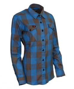 Flannel Shirts Milwaukee Leather MNG21618 Women's Brown And Aqua Long Sleeve Cotton Flannel Shirt