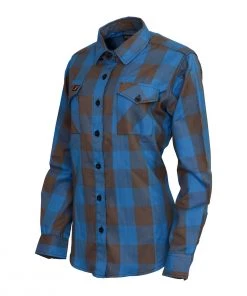 Flannel Shirts Milwaukee Leather MNG21618 Women's Brown And Aqua Long Sleeve Cotton Flannel Shirt