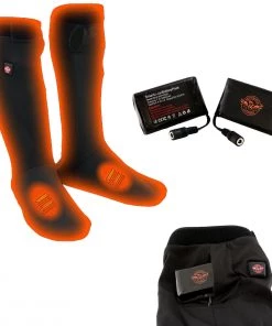 Xelement XG17501SET Men’s Black Heated Textile & Leather Gauntlet Gloves And MP79905 Heated Socks Riding Gear