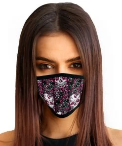 Milwaukee Performance Milwaukee Leather FMD1011 Ladies 'Sugar Skull' 100 % Cotton Protective Face Mask With Optional Filter Pocket Riding Gear