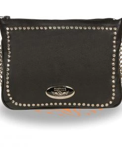 Riding Gear Milwaukee Leather MP8810 Women's Black Chain Strap Riveted Shoulder Bag