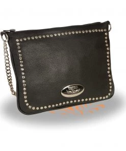 Riding Gear Milwaukee Leather MP8810 Women's Black Chain Strap Riveted Shoulder Bag