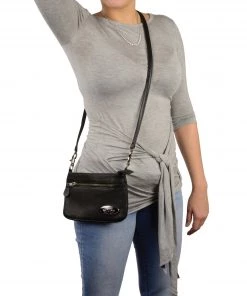 Milwaukee Leather MP8815 Ladies Black Double Zipper Leather Shoulder Bag Riding Gear