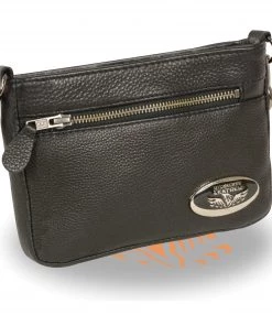 Milwaukee Leather MP8815 Ladies Black Double Zipper Leather Shoulder Bag Riding Gear